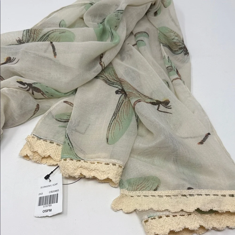 Women’s Vintage Beige Dragonfly Scarf 70x20”